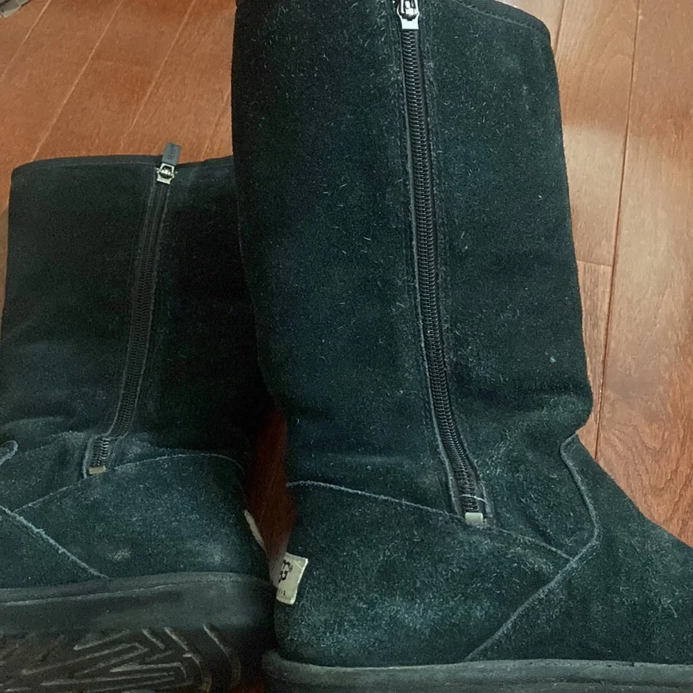 UGG Australia Tall Black Boots with Belted Purple Side Stripe and Side Pocket